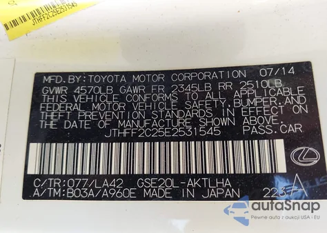 2014 Lexus Is 250C z USA, uszkodzony, nr VIN JTHFF2C25E2531545